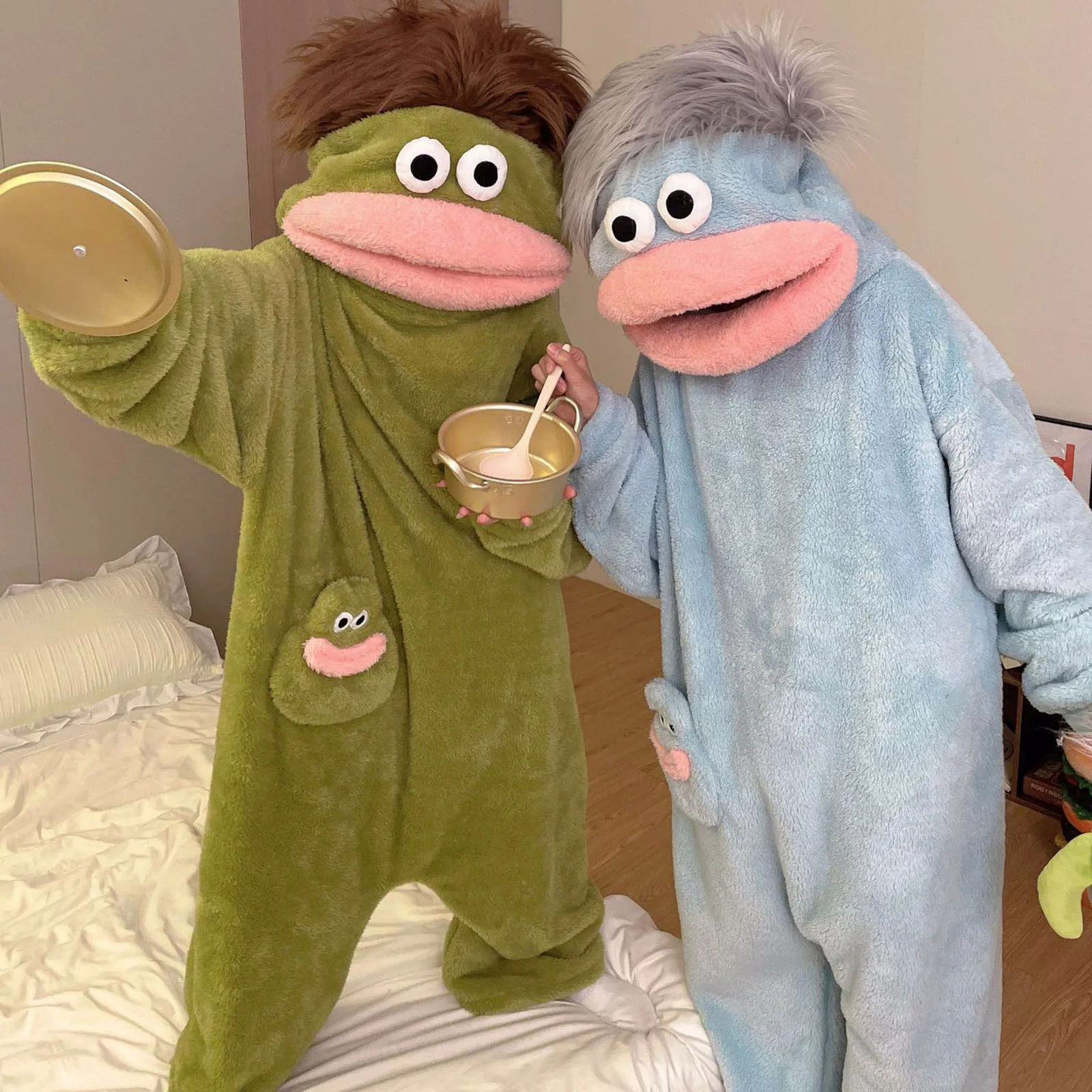 Pijama de Pez Payaso de Dibujos Animados, Lindo Mono con Capucha de Forro Polar Coral, Camisón Cálido para el Hogar, Ropa de Dormir Divertida para Parejas, Ropa Suave para Estar en Casa