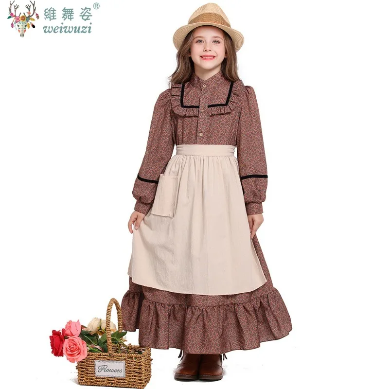 

Children's Day Carnival Purim Pioneer Girl Costume Little House Prairie Girl Pioneer Cosplay Halloween Party Fancy Dress