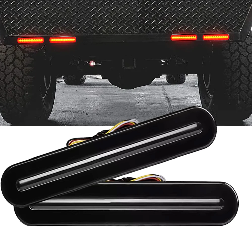 9.17in Trucks LED Trailer Tail Light Halo Ring Car Brake Stop Light Amber Dynamic Sequential Flowing Turn Signal Lamp Indicator