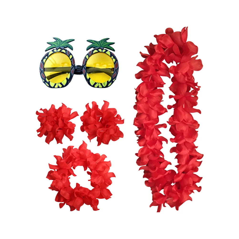 

5Pcs Pineapple Eyeglasses Hawaii Garland Flower Headdress Bracelet Party Cosplay Funny Photo Props Durable Pineapple Eyeglasses