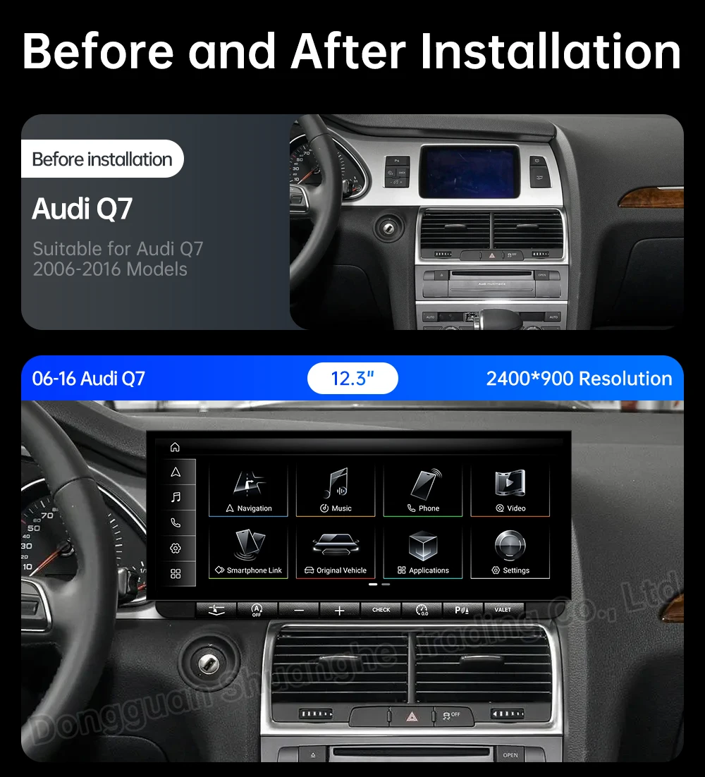 GPS Navi Android 16 Car Radio Multimedia Player for Audi Q7 2006 - 2016 Wireless Auto Carplay 4G DSP Stereo Ultra-thin Screen