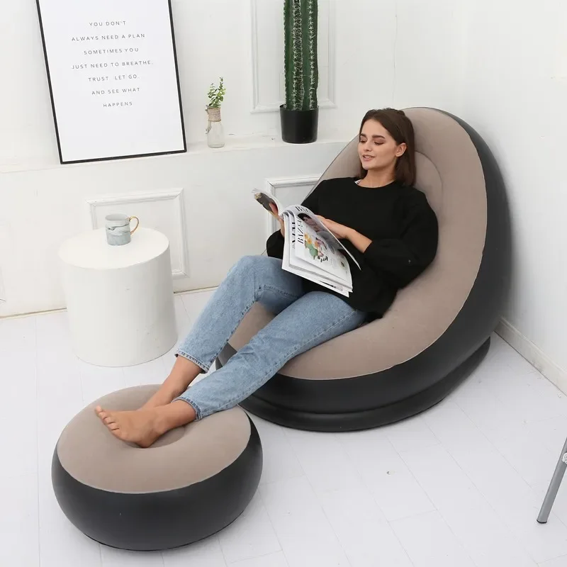 1PC Inflatable Leisure Bean Bag Sofa Lazy Sofa Set Outdoor Foldable Recliner Bed Fluffy Seat Tatami Footstool Bedroom Chair