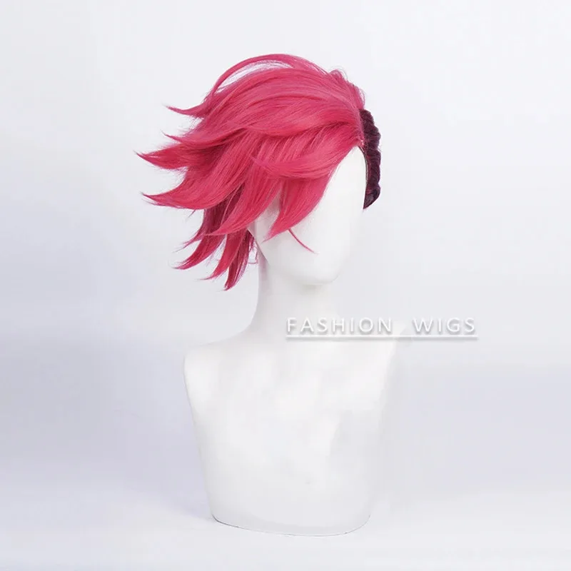 Game LoL Arcane VI Cosplay Wig Rose Red Heat Resistant Short Hair Wigs Women Men Halloween Party Carnival Role Play Accessories