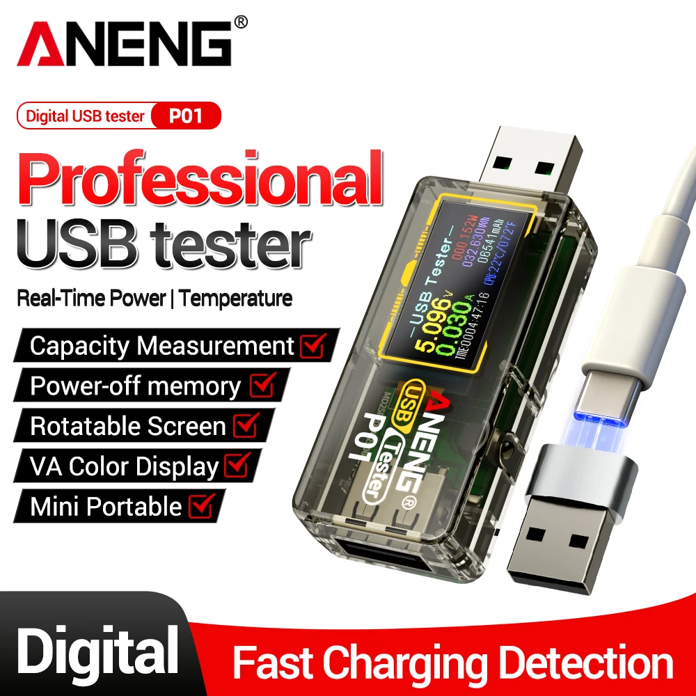 ANENG P01 USB Tester Digital Multimeter 4V-30V LCD Voltage Current Meter Power Off Memory Current Reset Electronic Repair Tool