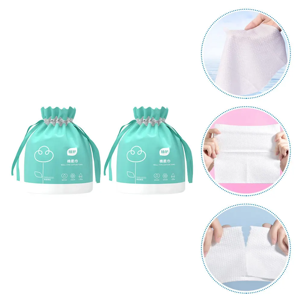 2 rotoli di asciugamani usa e getta per il viso, fazzoletti per il viso in cotone, struccante, asciugamani detergenti, uso asciutto e bagnato per le donne