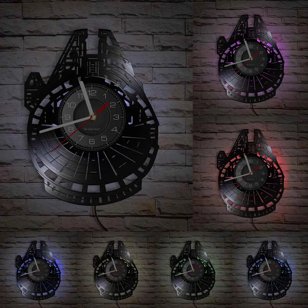 Millennium Falcon Vinyl LP Record Wall Clock For Home Theater Cinema Fictional Starship Retro Wall Clock Movie Collectible Gift