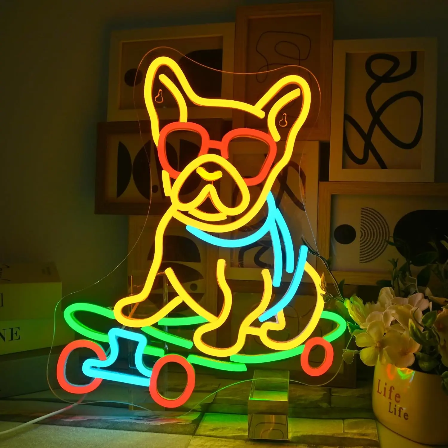 الكلب النيون تسجيل الحيوانات الأليفة متجر جدار ديكور مصباح ليد تسجيل USB عكس الضوء ضوء النيون لمحلات التزلج ، متجر الحيوانات الأليفة ، غرفة المعيشة ديكور هدية #1