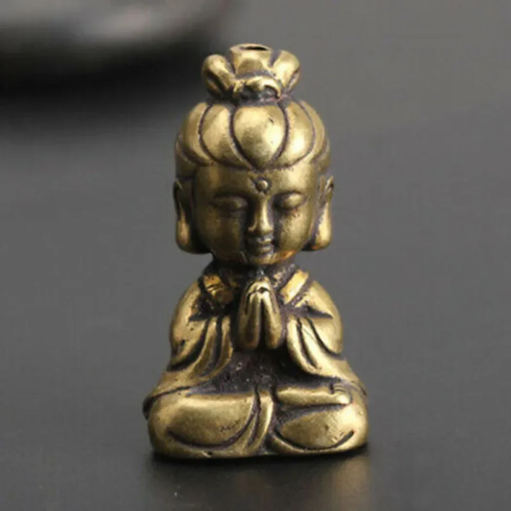 Mini Brass Guanyin Buddha Statue Ornament Homemade Miniature Figurines Home Office Desk Furniture Hanging Decoration