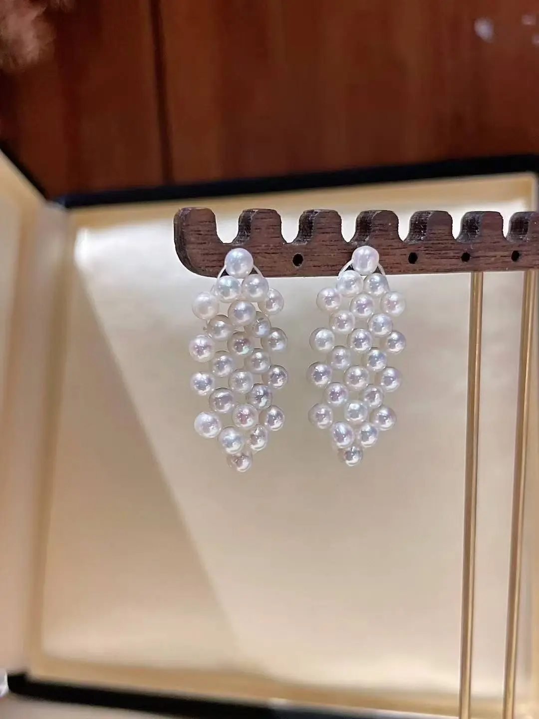 

Certificated Silver Natural Akoya Pearl Ear Drop Dangle Hand-knitted Freshwater Aurora Luster Pearl Lace Earrings Party Jewelry