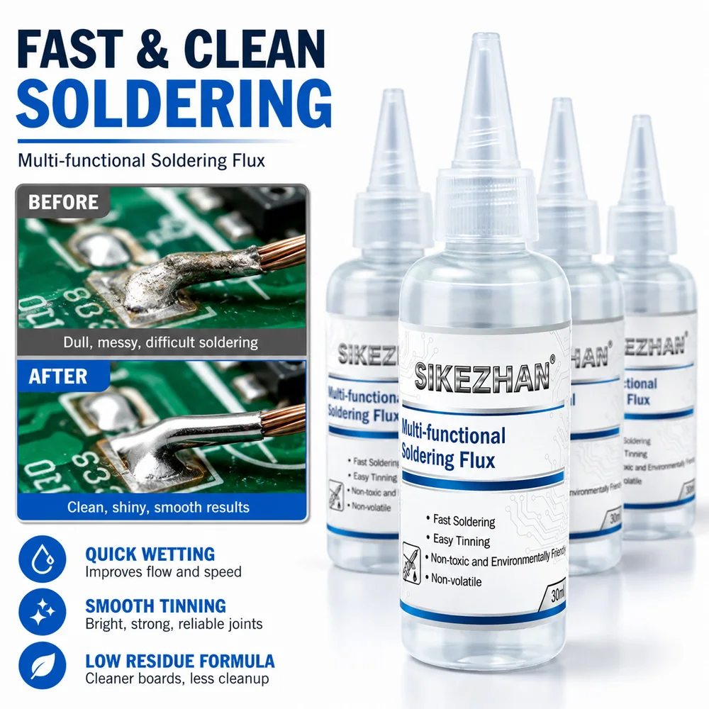 SIKEZHAN 30ml Flux de soudure liquide sans nettoyage à faible résidu pour réparation de PCB BGA SMD, soudure rapide, outil d'étainnage facile