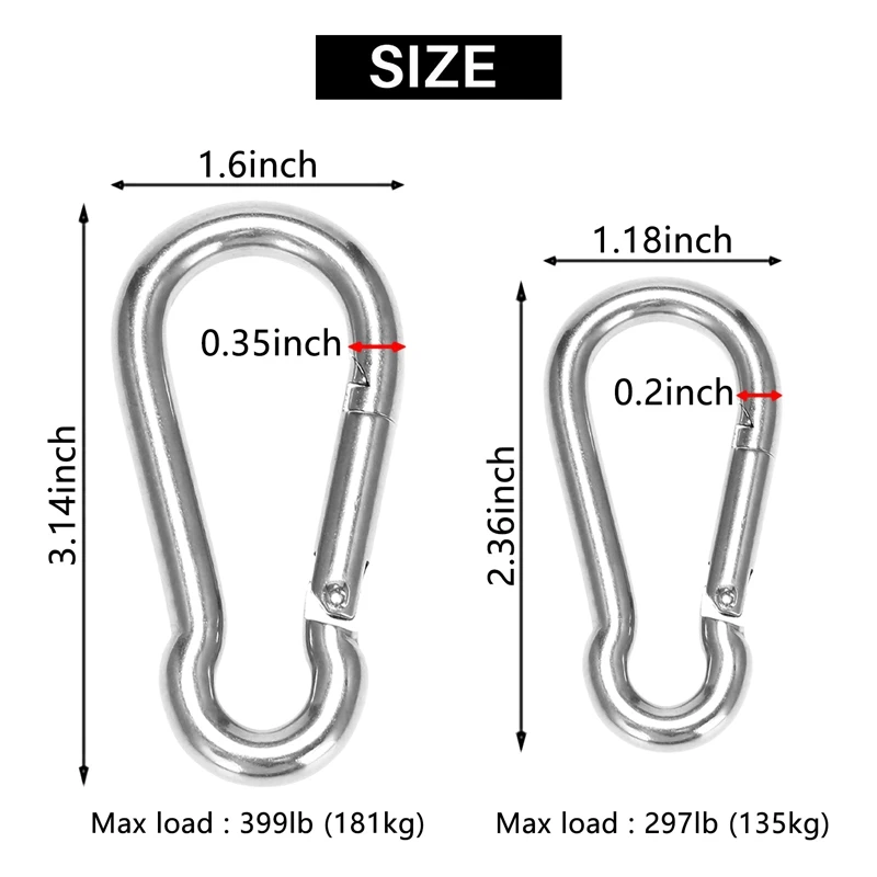 6Pcs Stainless Steel Spring Snap Hook Carabiner, Small Carabiner, Stainless Steel Clips For Flags Climbing(M6 And M8)