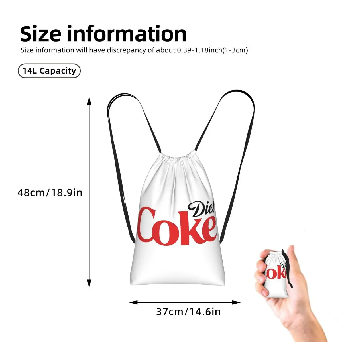 Coke Funny Lover Diet Drawstring Backpack hiking cycling Bag Portable Travel Drawstring Bag for Men Women