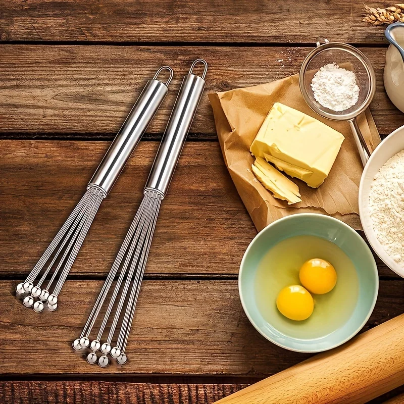 1PC Kitchen Whisk Wire Egg Whisk Stainless Steel Ball Whisk for Cooking Blending Whisking Beating Stirring Egg Baking Tool