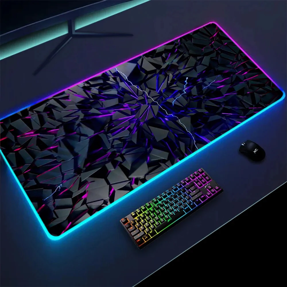 XXL RGB Gaming Mouse Pad Geometric Fragments Desk Mat Gamer Accessories Large LED Light Mousepad PC Computer Carpet with Backlit