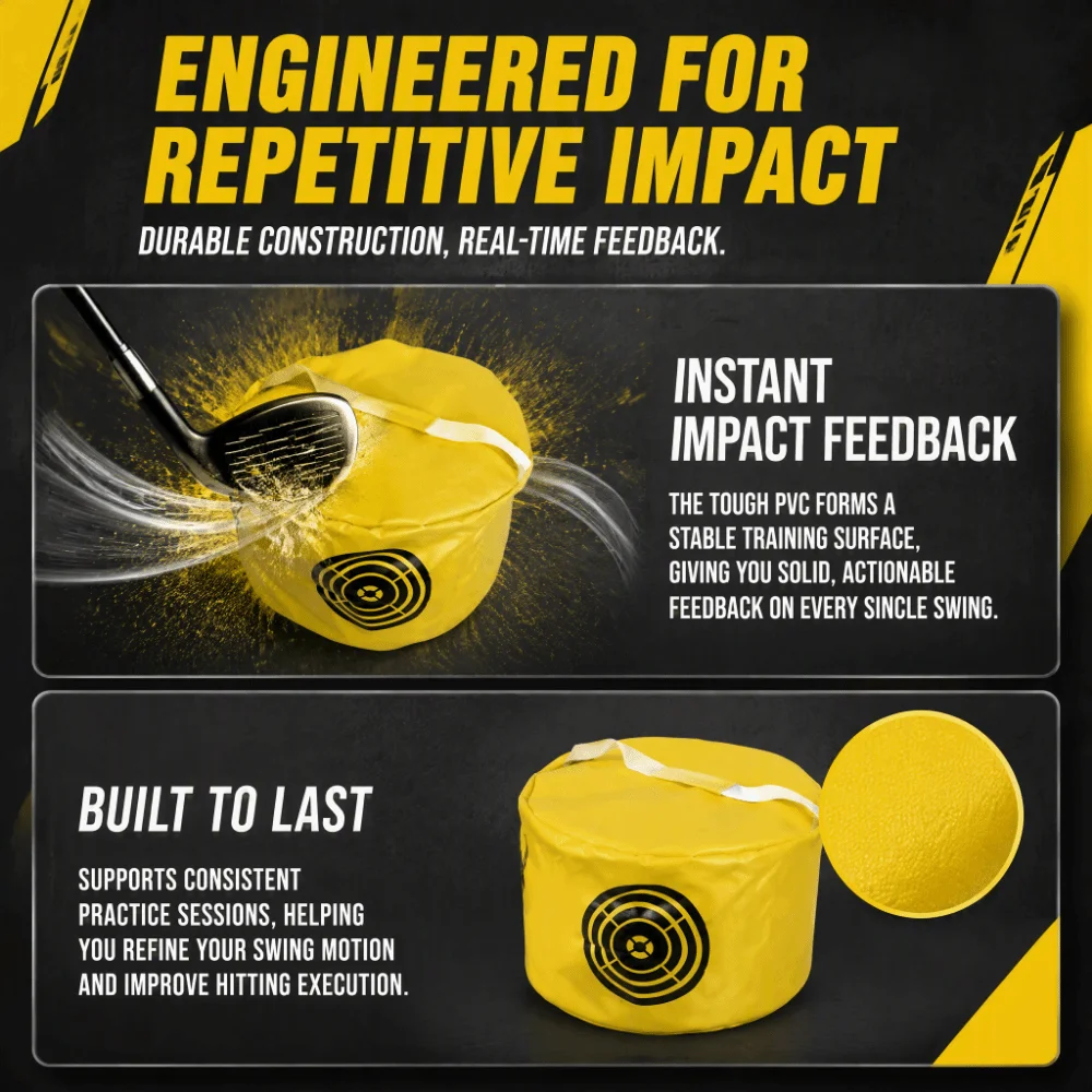 PVC Material Golf Impact Smash Bag Yellow Color Target Printed Surface Golf Swing Training Bag Hand Carry Strap