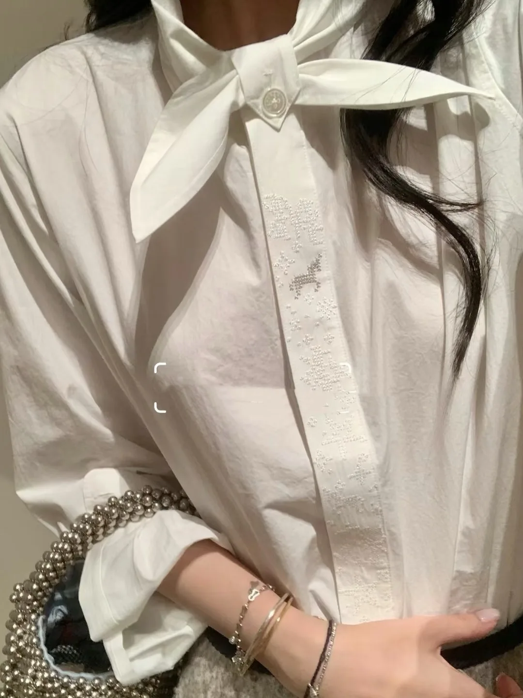 

Cleanfit Pegasus Long Sleeve Shirt with Tie Collar Versatile Style Polyester Fabric A-line Sleeve for Women