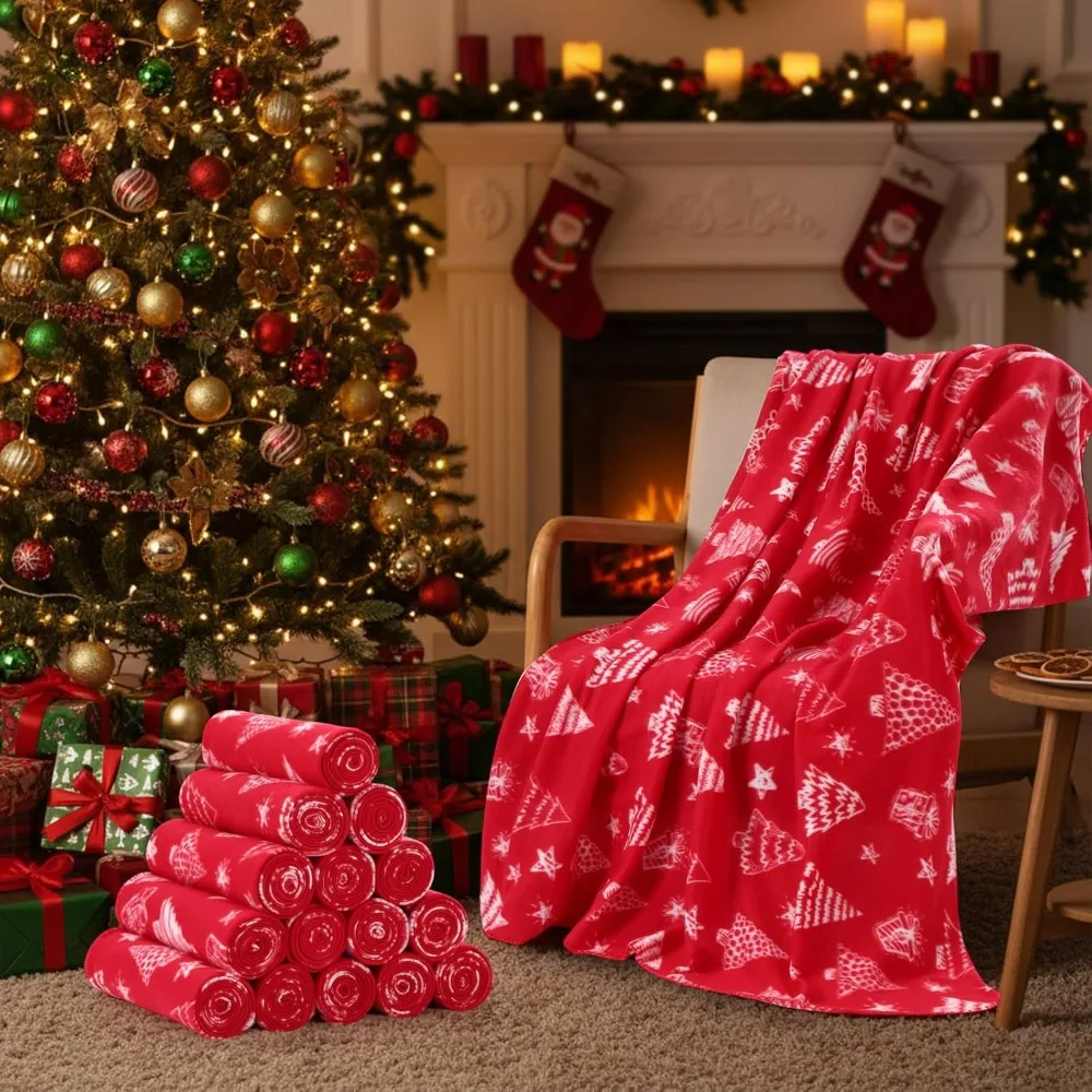 

Christmas Fleece Throw Blanket Bulk 24 Pcs Soft Warm Lightweight Holiday Blankets for Bed Sofa Couch Decor Xmas Gift 50x60