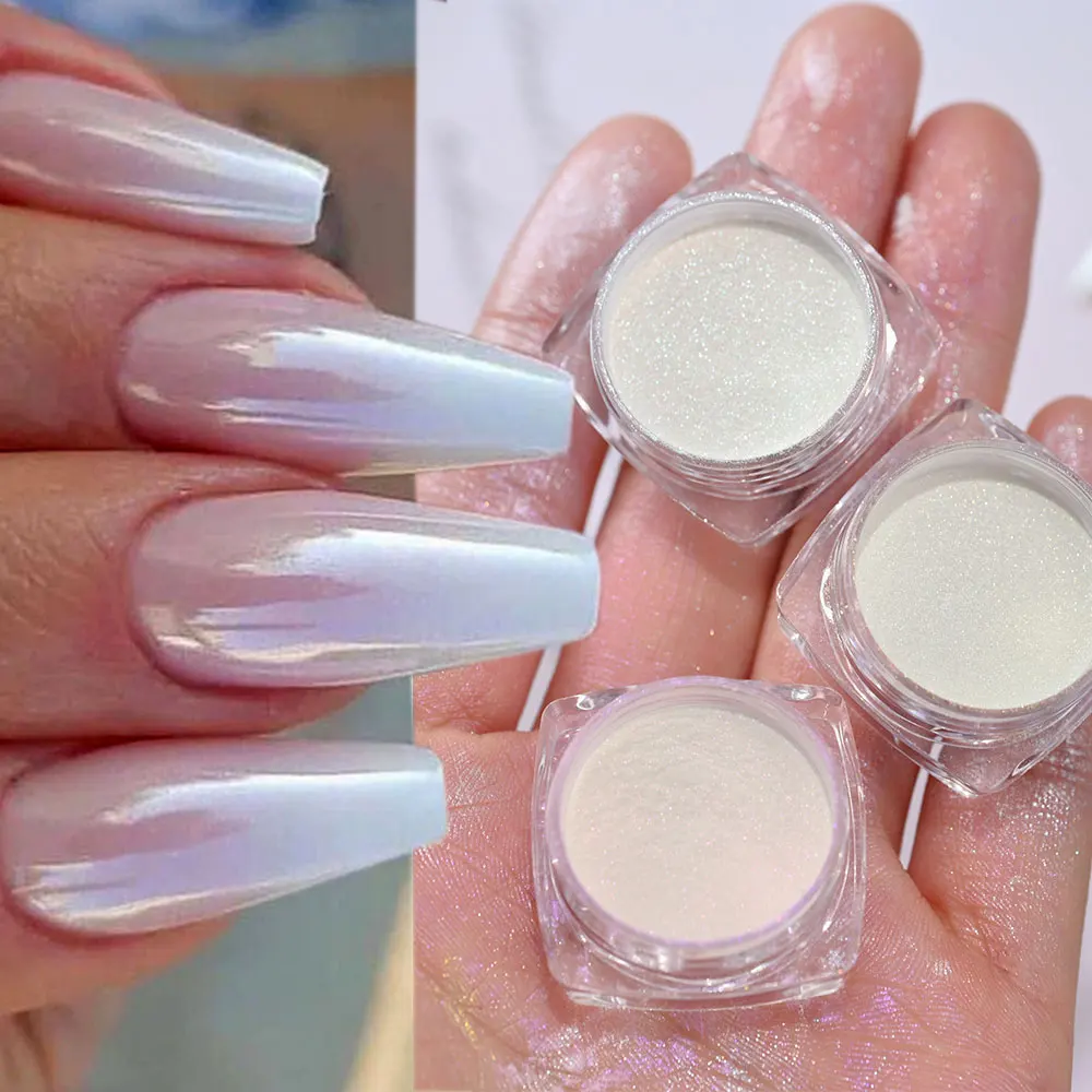 White Pearl Chrome Powder Glazed Donut Fairy Dust Nails Mirror Moonlight Nail Pigment Winter New Trend White Chrome Powder Y2K*1