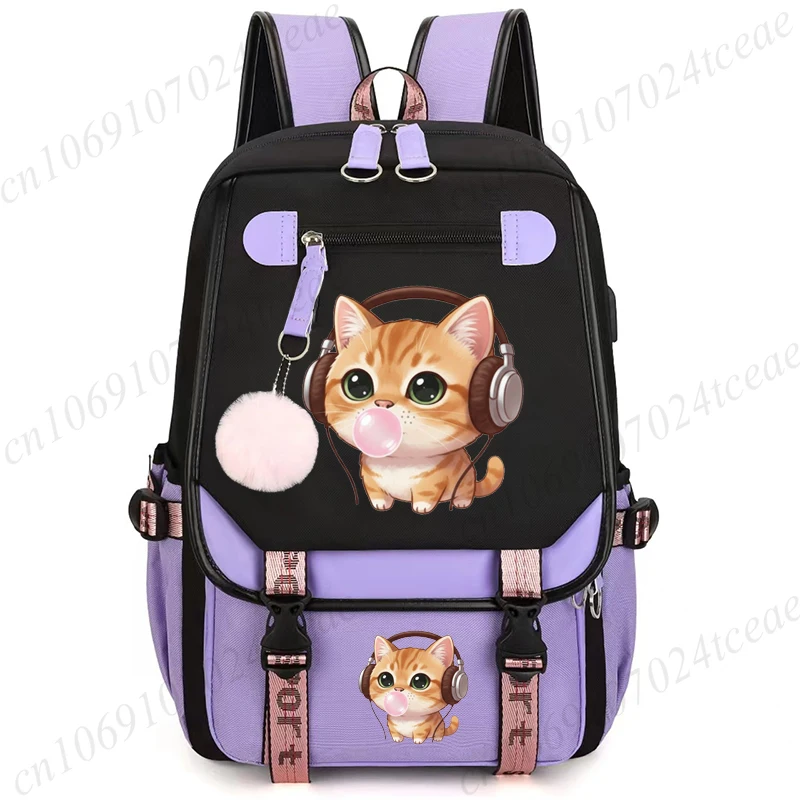 

Student School Backpack Bag, Cute Cat Listening To Music with Headphones Anime Book Bag,Shoulder Rucksack, Casual Daily Daypack