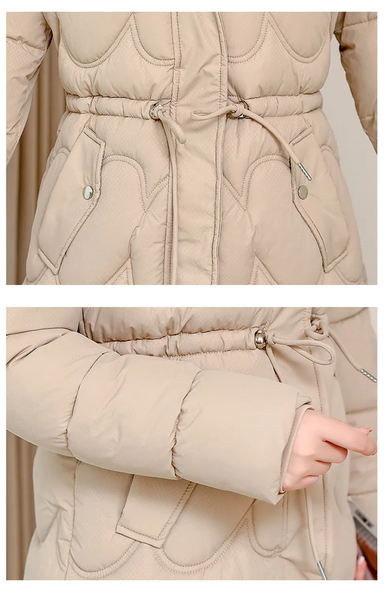 2026 Winter New Fur Collar Puffer Down Parka Loose Long Hooded Warmer Thicken Snow Jacket Pocket Zipper Outerwear Female