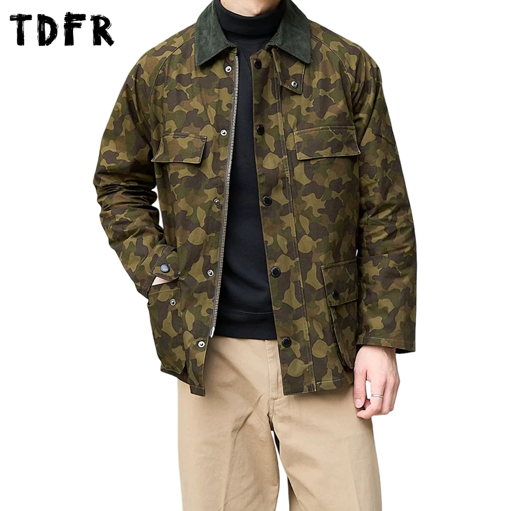 

Camouflage Spliced Cargo Jacket Mens Multi-Pocket Autumn Winter Safari Style Lapel Long Sleeve Outerwear Man