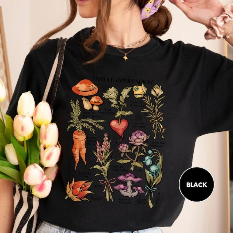 Hyrule Compendium T-Shirt Hyrule Korok Video Game Graphic T Shirts Breath of The Wild Tee Plant Gift for Plant Lover Cotton Tops