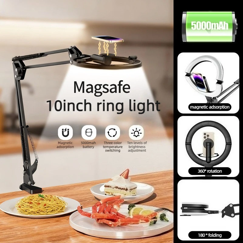 

LED Ring Fill Light with Flex Gooseneck Holder & Phone Cage Shooting Set 5000mAh Battery for Video Recording Live Streaming