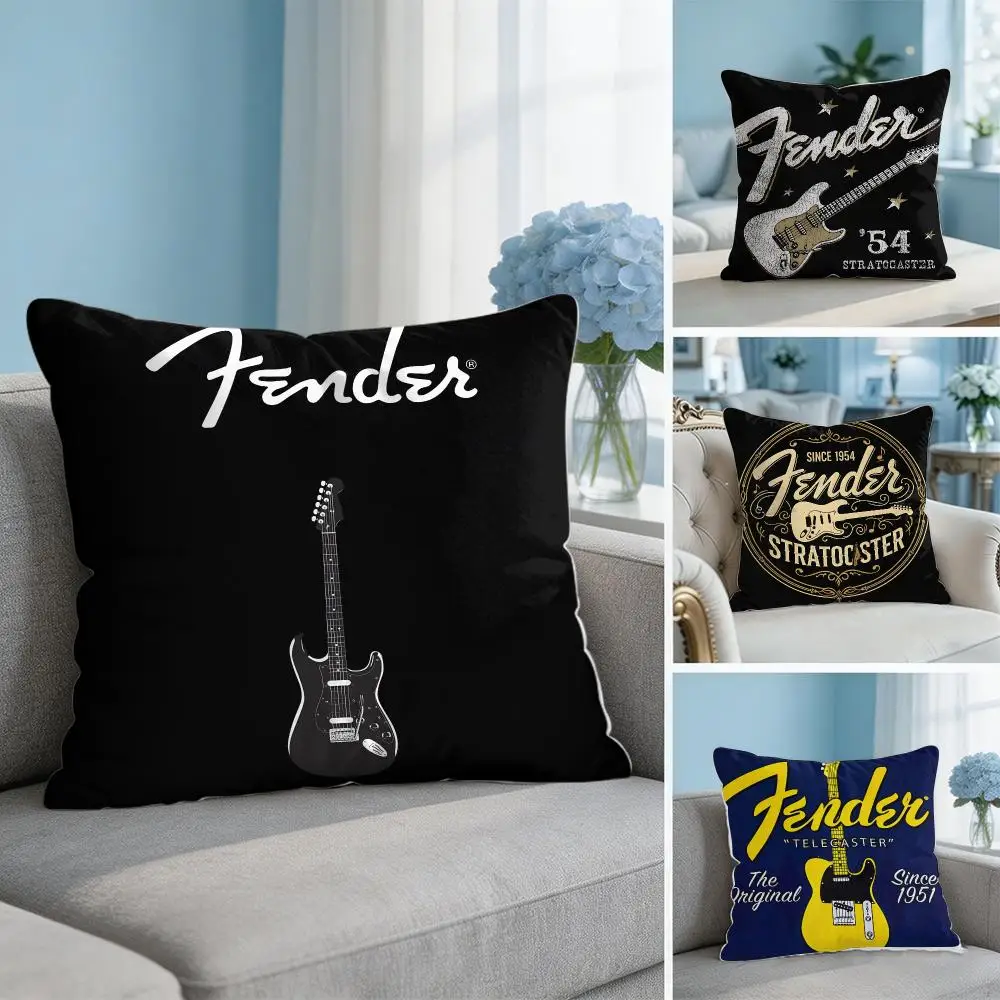 Fahsion Guitar F-Fenders Cushion Cover Soft Short Plush Throw Pillow Cover Hidden Zipper Cutecore Sofa Bedroom Home Decor