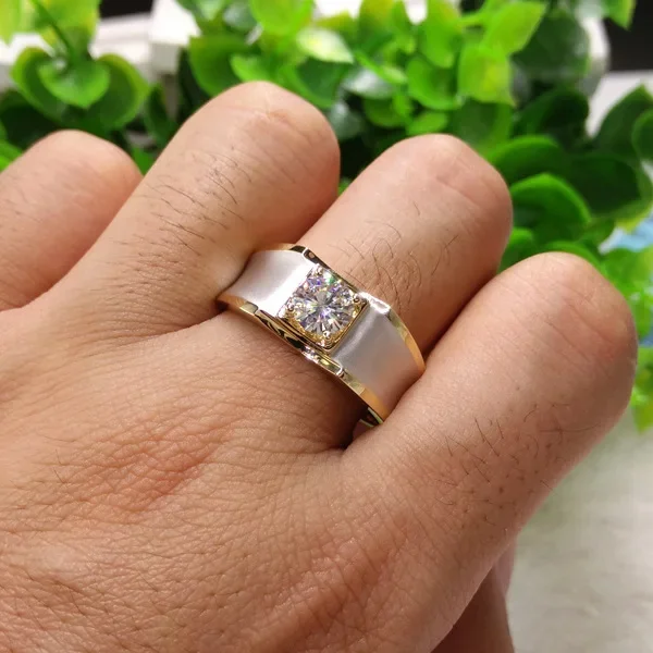 18K Yellow Gold 1 Carat Diamond Ring for Men Fine Anillos De Bizuteria Square 18K Gold Gemstone Engagement Ring for Men Jewelry
