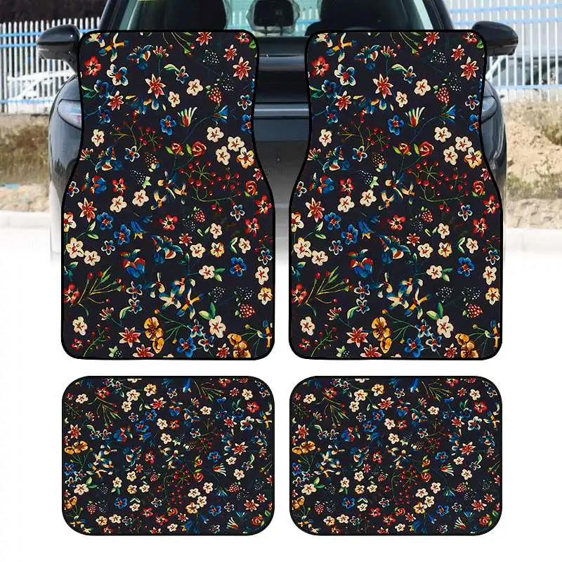 2pcs/4pcs Floral Print Car Floor Mats - Durable Floor Liners, Safe And Practical, An Ideal Gift Choice, Long-Lasting, Suitable F