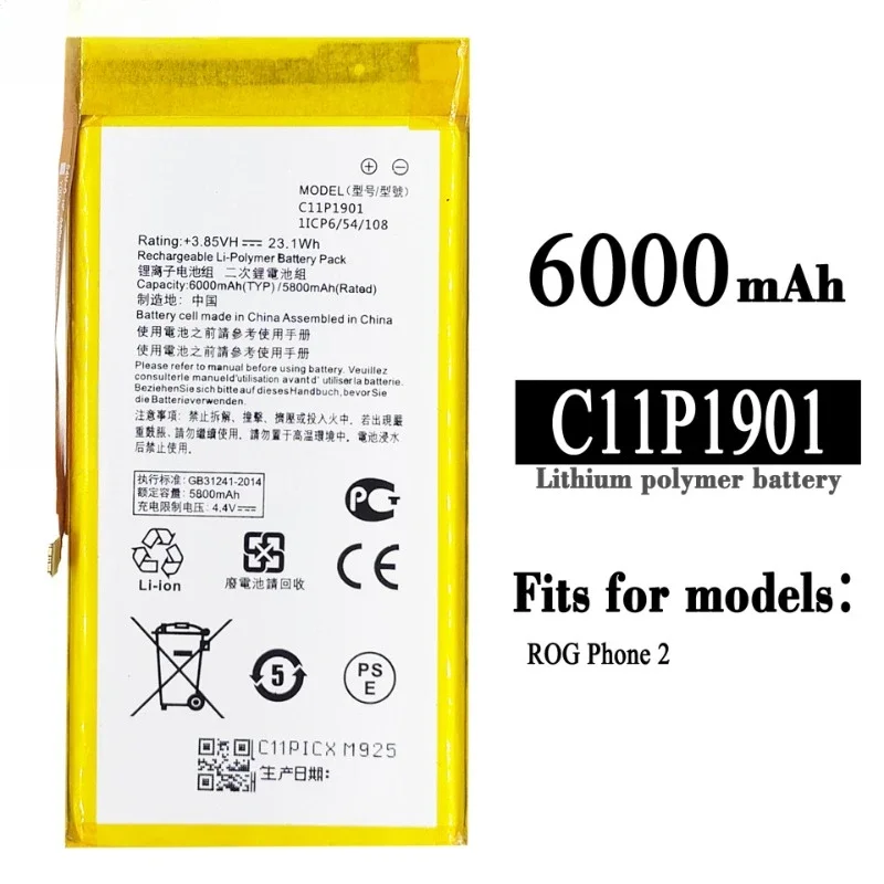 Replacement for Asus ROG 2 ZS660KL I001DB New C11P1901 6000mAh Hight Mobile Phone Battery Game Phone Generation Battery