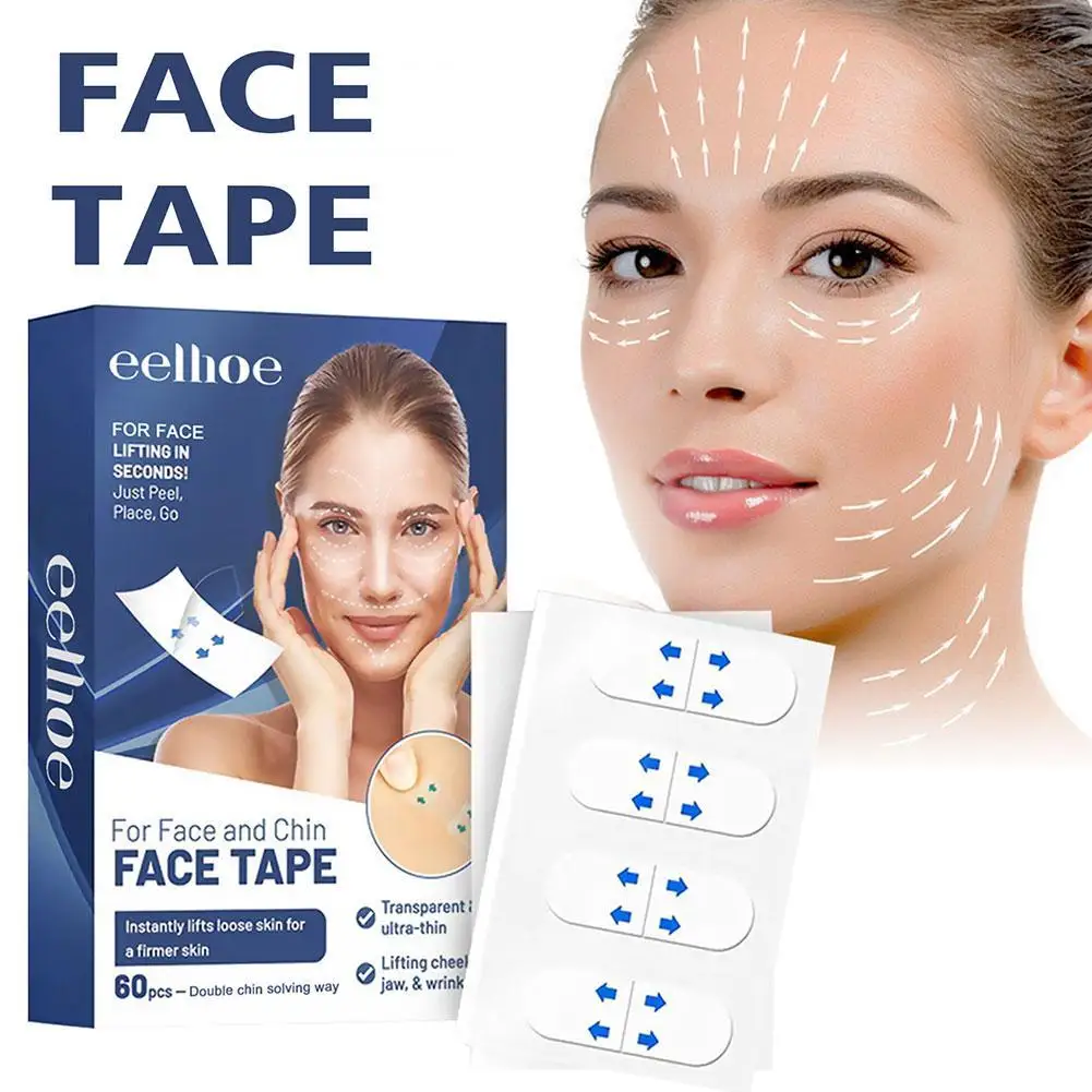 EELBathroom E-Autocollants pour lifting du visage, 60 pièces/boîte, ruban adhésif invisible transparent pour la peau, affaissement fin, en forme de V, déformable du visage, Y8C2