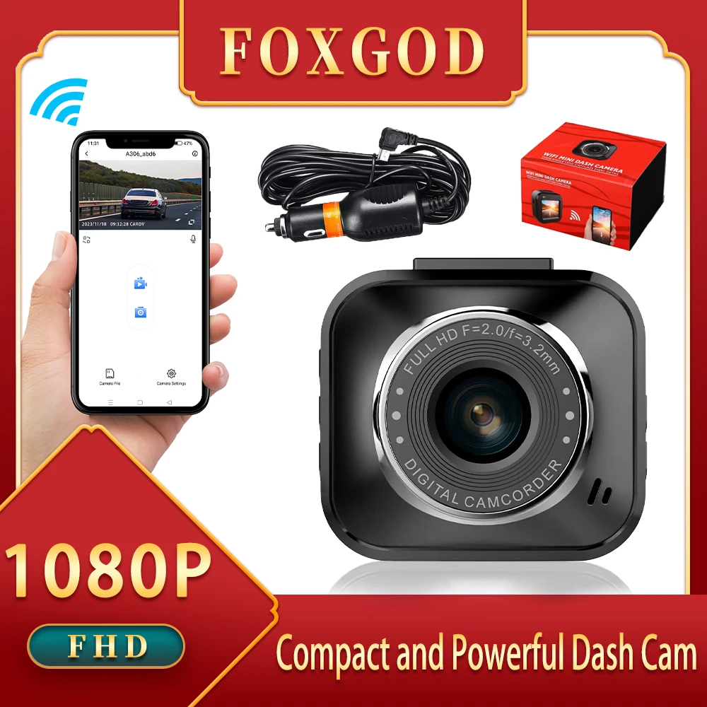 

FOXGOD Mini Car DVR Dash Cam WiFi 1080P Drive Video Recorder Car Dashboard Camera Video Loop Recording Black Box Traffic Recoder