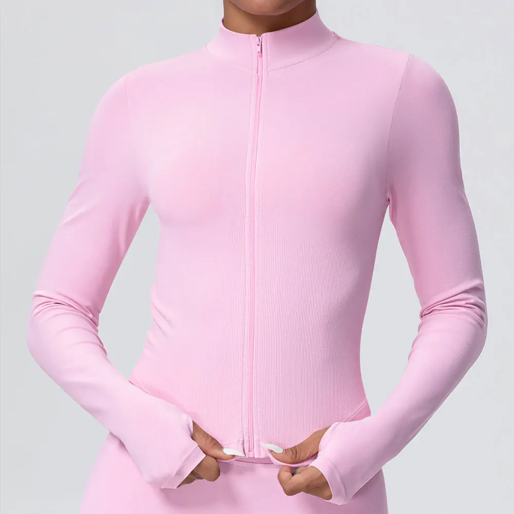 Yoga Jacket Women's Zipper Standing Collar Seamless Long Sleeved Sports Jacket Running Training Fitness Top Windproo Gym Clothes