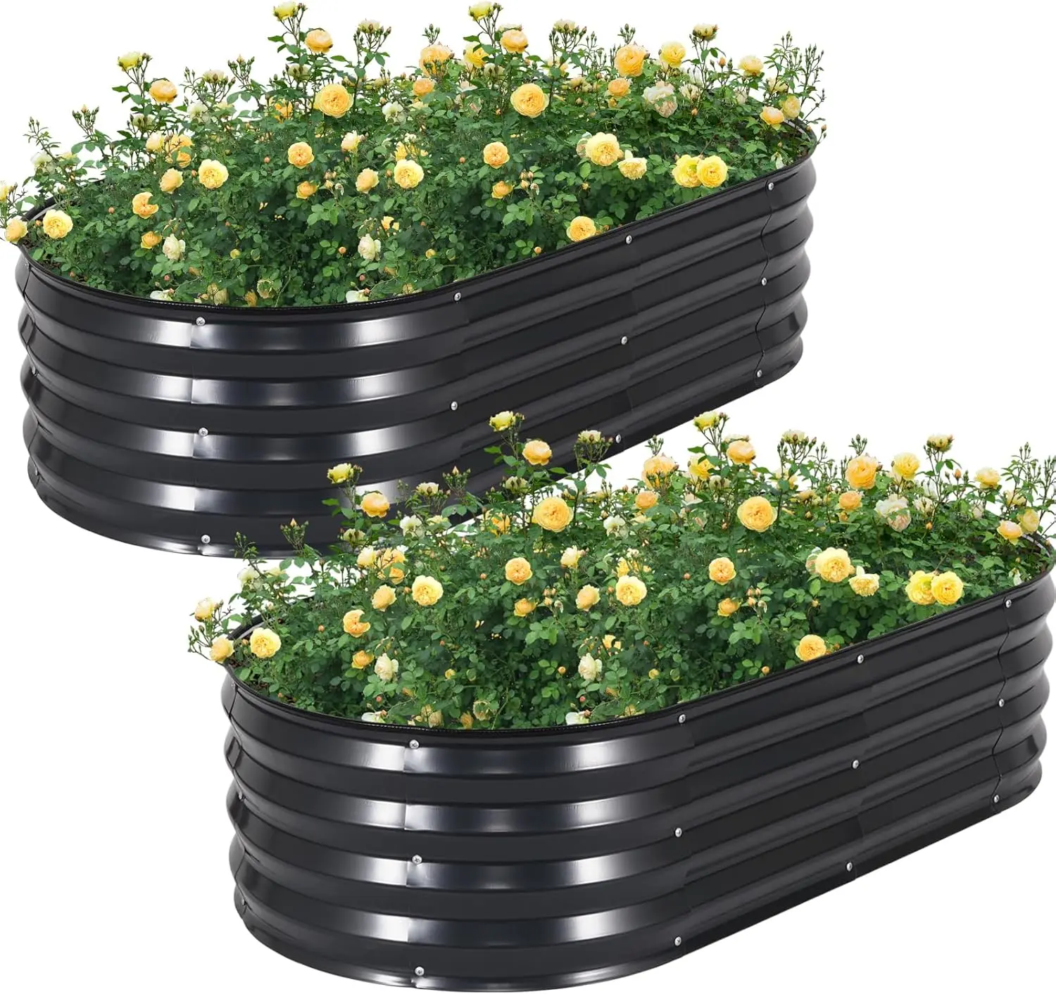 

Galvanized Raised Garden Bed Outdoor, 2Pcs 4x2x1ft Oval Planter Box with Rubber Strip,Metal Raised Bed Kit for Vegetable