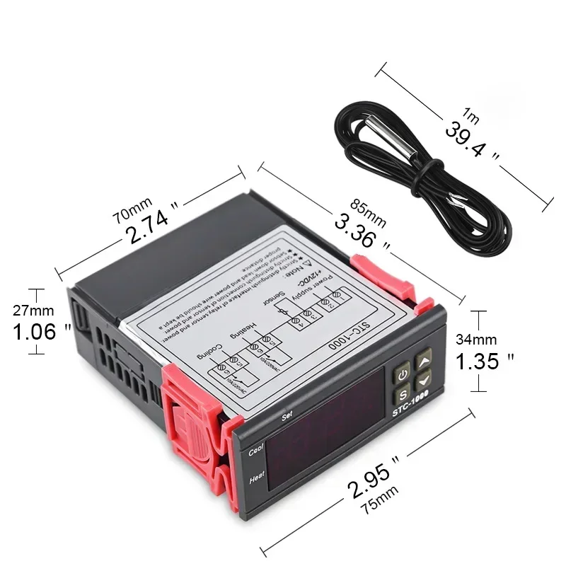 STC-1000 الرقمية LED غلاية استشعار درجة الحرارة خرطوم التدفئة التبريد ترموستات 2 التتابع تحكم NTC مئوية أدوات الإخراج #5
