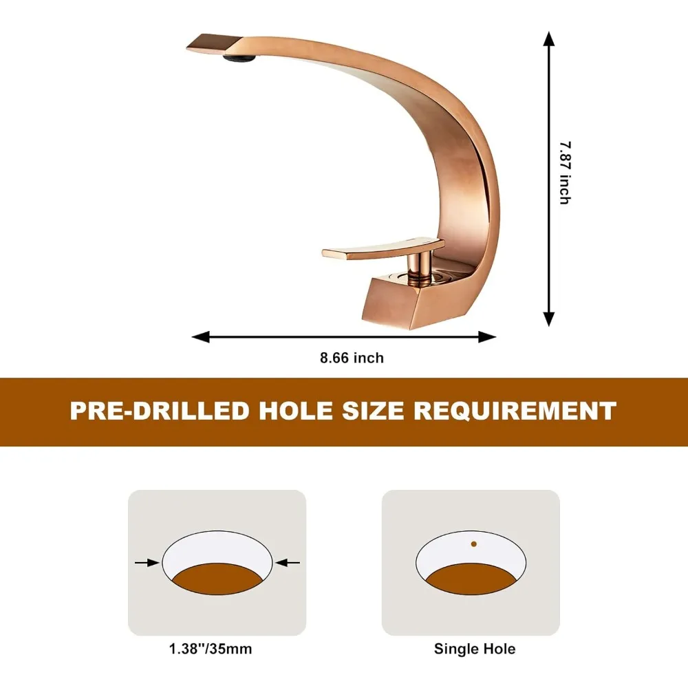 صنبور حوض الحمام بمقبض واحد باللون الذهبي الوردي مع تصميم فريد لصنبور خلاط حوض الغرور النحاسي