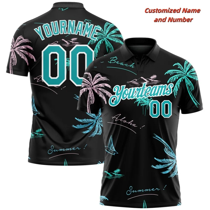 Coconut Tree Graphic Polo Shirts For Men Customized Beach Volleyball Jerseys 3D Print Tees Loose Lapel Sports Short Sleeves Tops