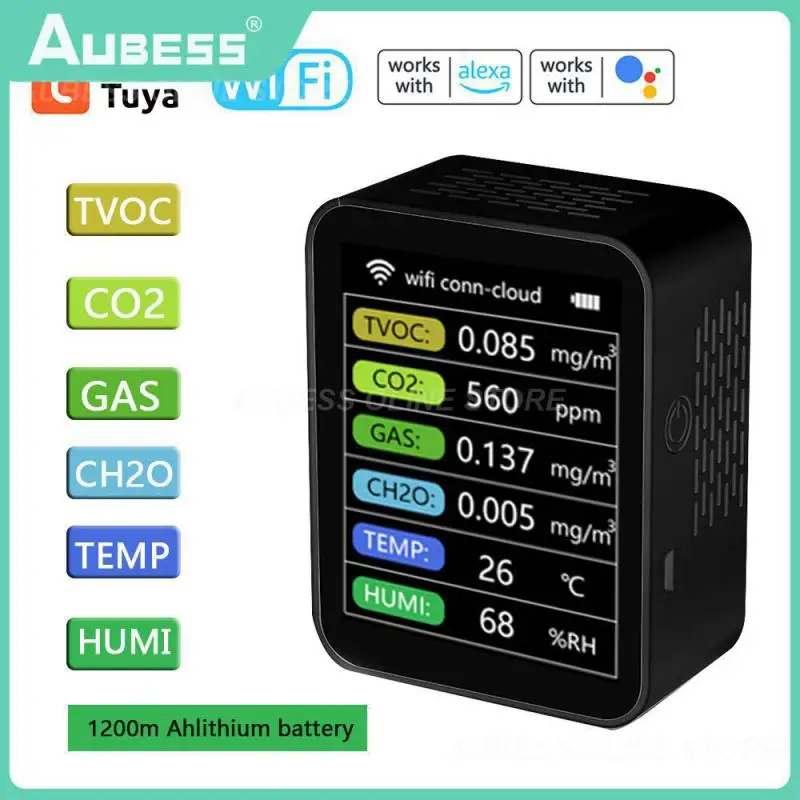 

Air Quality Detector Temperature Humidity Portable Lcd Display Pm2.5 6 In 1 Home Air Quality Tester Formaldehyde Monitor Pm10