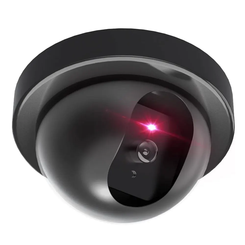 Gefälschtes Sicherheits-CCTV-Dome-Kameragehäuse mit blinkendem rotem LED-Licht für die Diebstahlsicherung zu Hause oder im Unternehmen, 1 Packung, Schwarz