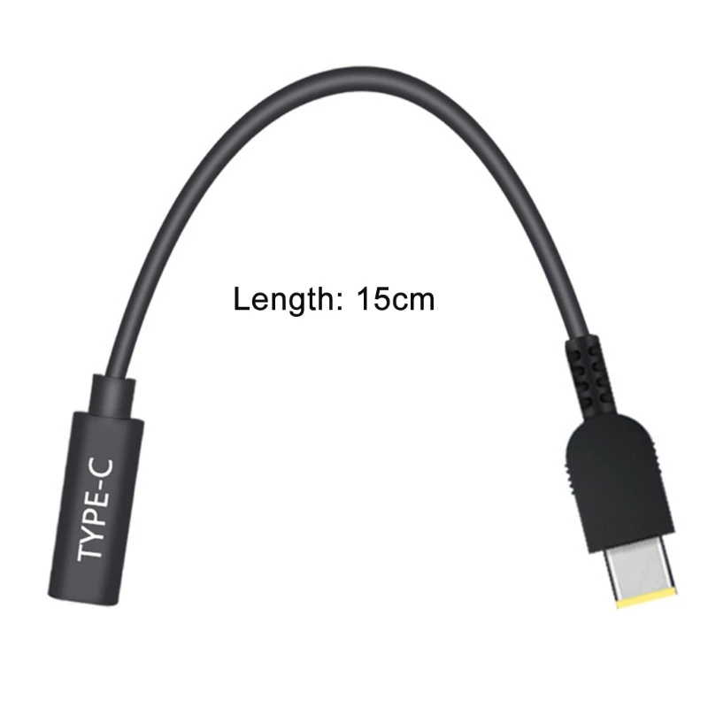 USB-C 15cm 65W Type-C Female to Square Tip Plug Charging Cable PD Fast Charger Power Cord For . Yoga Thinkpad laptop