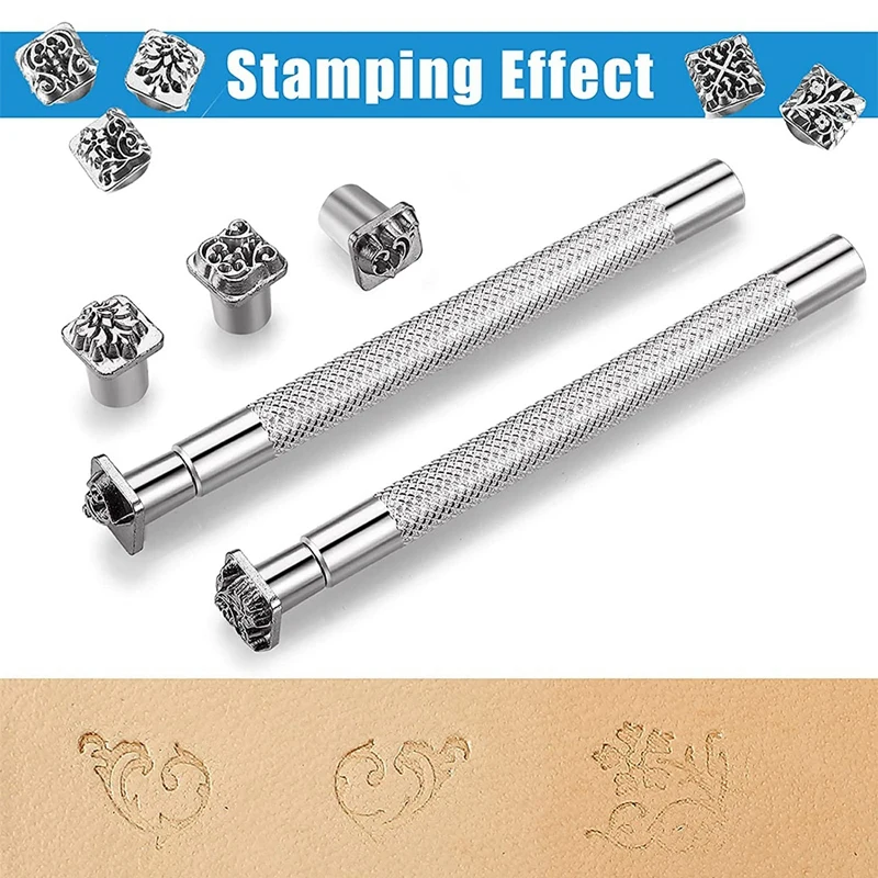 

50 Pieces Letters And Numbers Stamp Set 6Mm Alphabet Leather Punch Stamps Metal Floral Pattern Stamp Tools With Handle