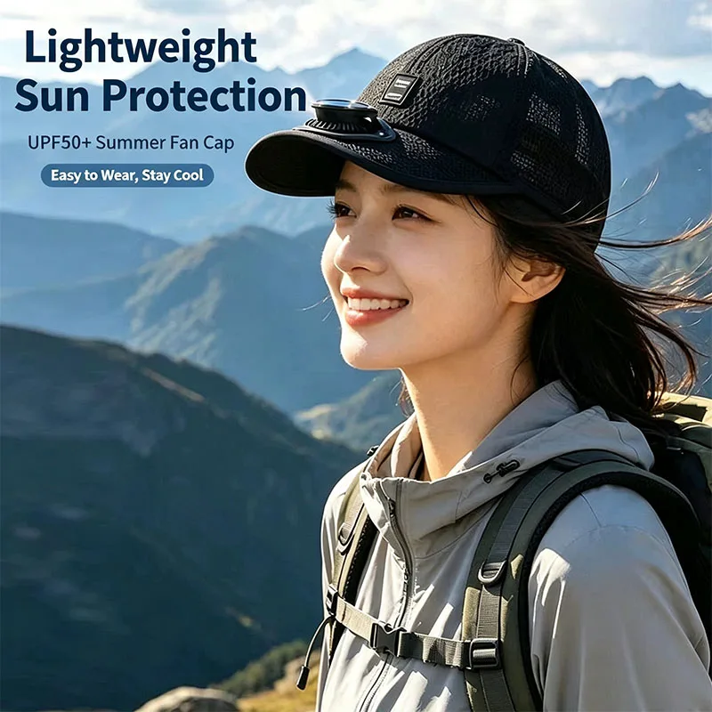 Solar Charging Fan Hat Breathable Mesh UV Protection Baseball Cap Adjustable Summer Outdoor Sun Hat for Men And Women