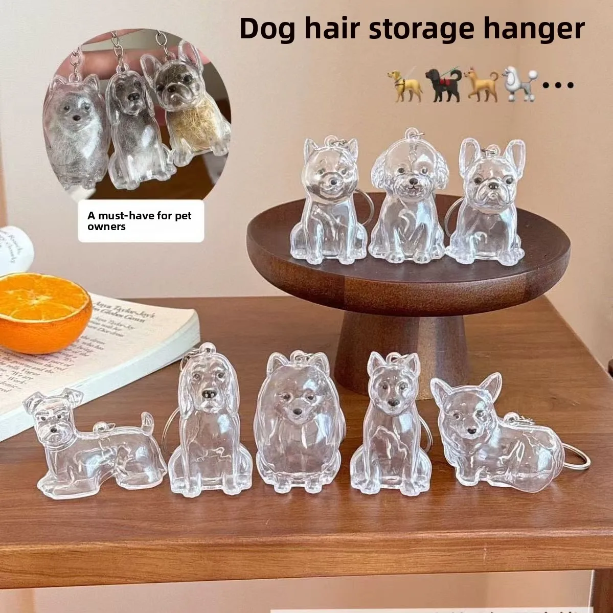 Pet Hair Memorial Keychain Pendant Cute Dog Transparent Hair Collection Large Dog Shape Creative Key