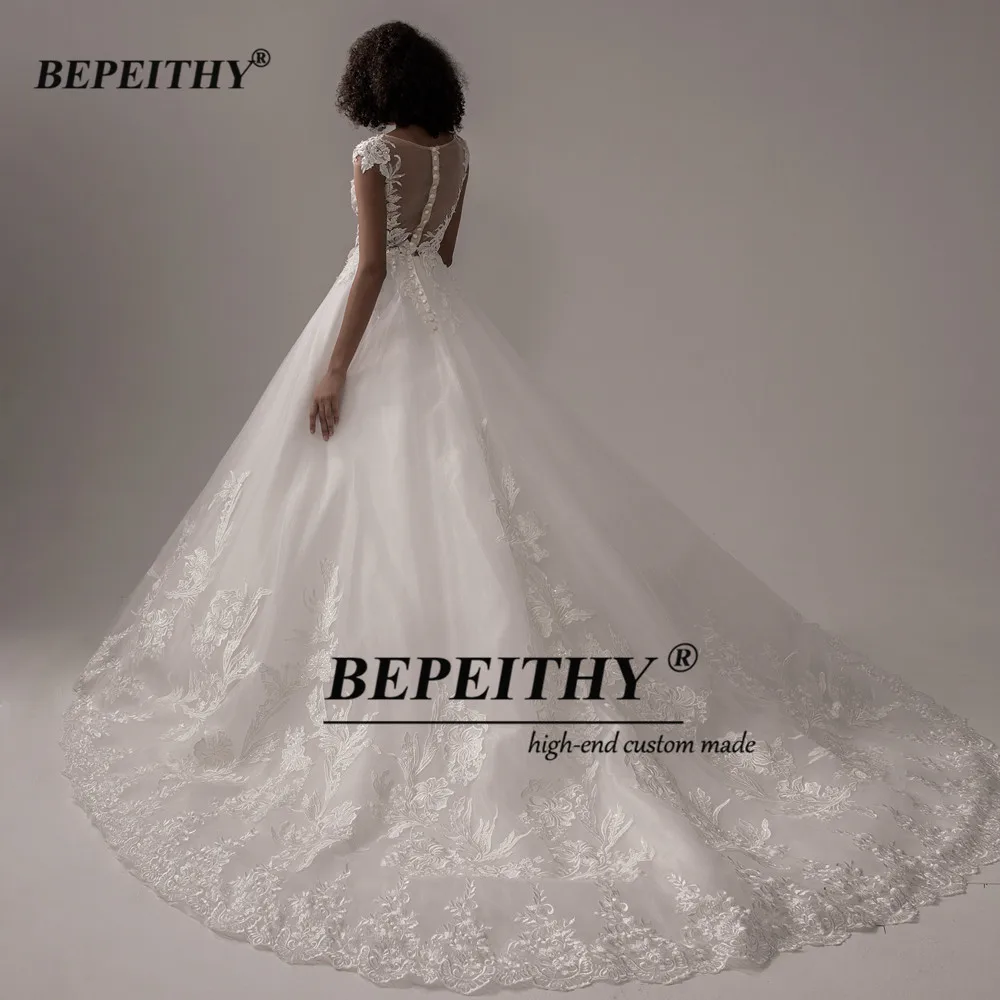 BEPEITHY-Robe de Mariée Trapèze en Dentelle pour Femme, Col Rond, Vintage, Ivoire, Patients, Quelle que soit la Personnalisation Haut de Gamme