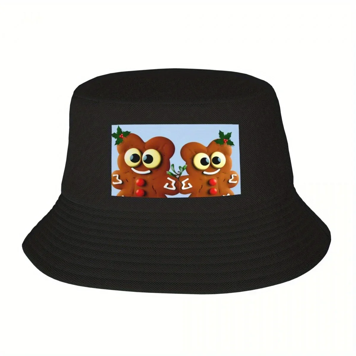 New Cute Pair of Christmas Gingerbread Bears Bucket Hat fashionable Military Cap Man Hats Man Women's