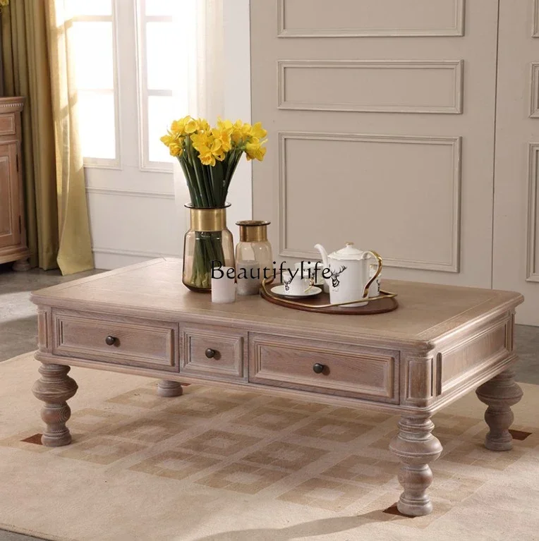 NEW American retro solid wood coffee table rectangular postmodern old TV cabinet coffee table