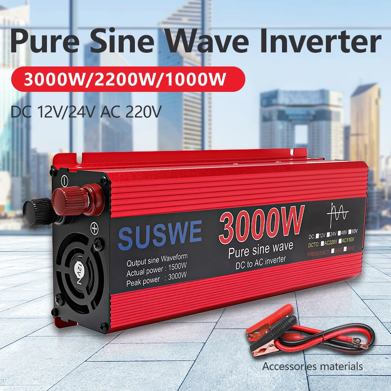 

Pure Sine Wave Inverter 1000W 2000W 2200W 3000W Car Power Inverter DC 12V 24V to AC 110V/220V LCD Display Converter