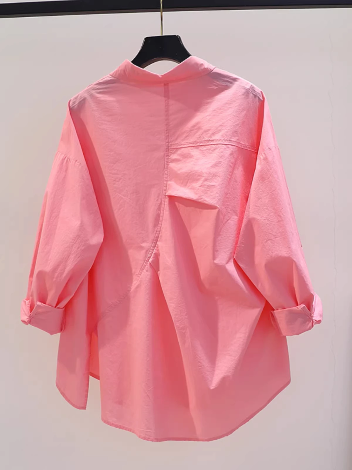 

Pink Asymmetric Pure Cotton Long Sleeve Women's Shirt Spring Autumn Loose Design Versatile Small Size Top Korean Style Commute