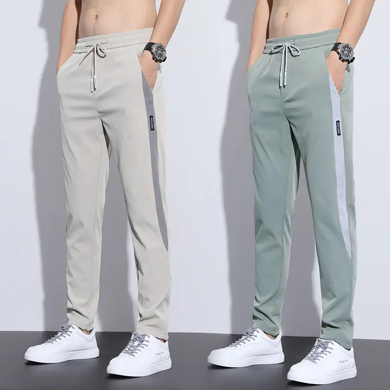 Summer Thin Men Quick Dry Sweatpants Streetwear Fashion Elastic Waist Big Size New Tracksuit Male Joggers Sports Casual Trousers